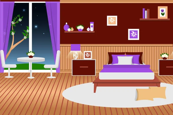 L'interno della camera da letto. Stile piatto. Mobili per la stanza. Illustrazione vettoriale — Vettoriale Stock