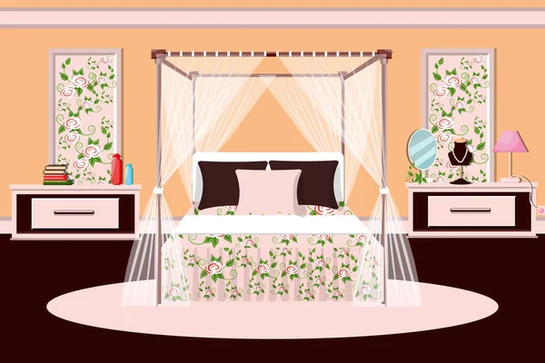 Интерьер спальни. Комната для девочек. Векторная иллюстрация . — стоковый вектор