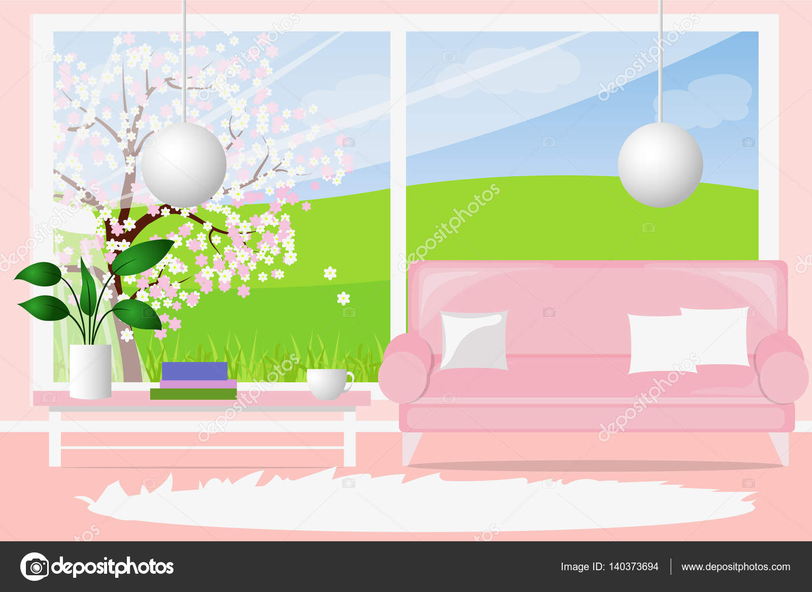 Living Room With A Large Window A Light Flooded Cartoon 2d Games Applications Vector Background Design Vector Image By C Molnia26 Vector Stock 140373694