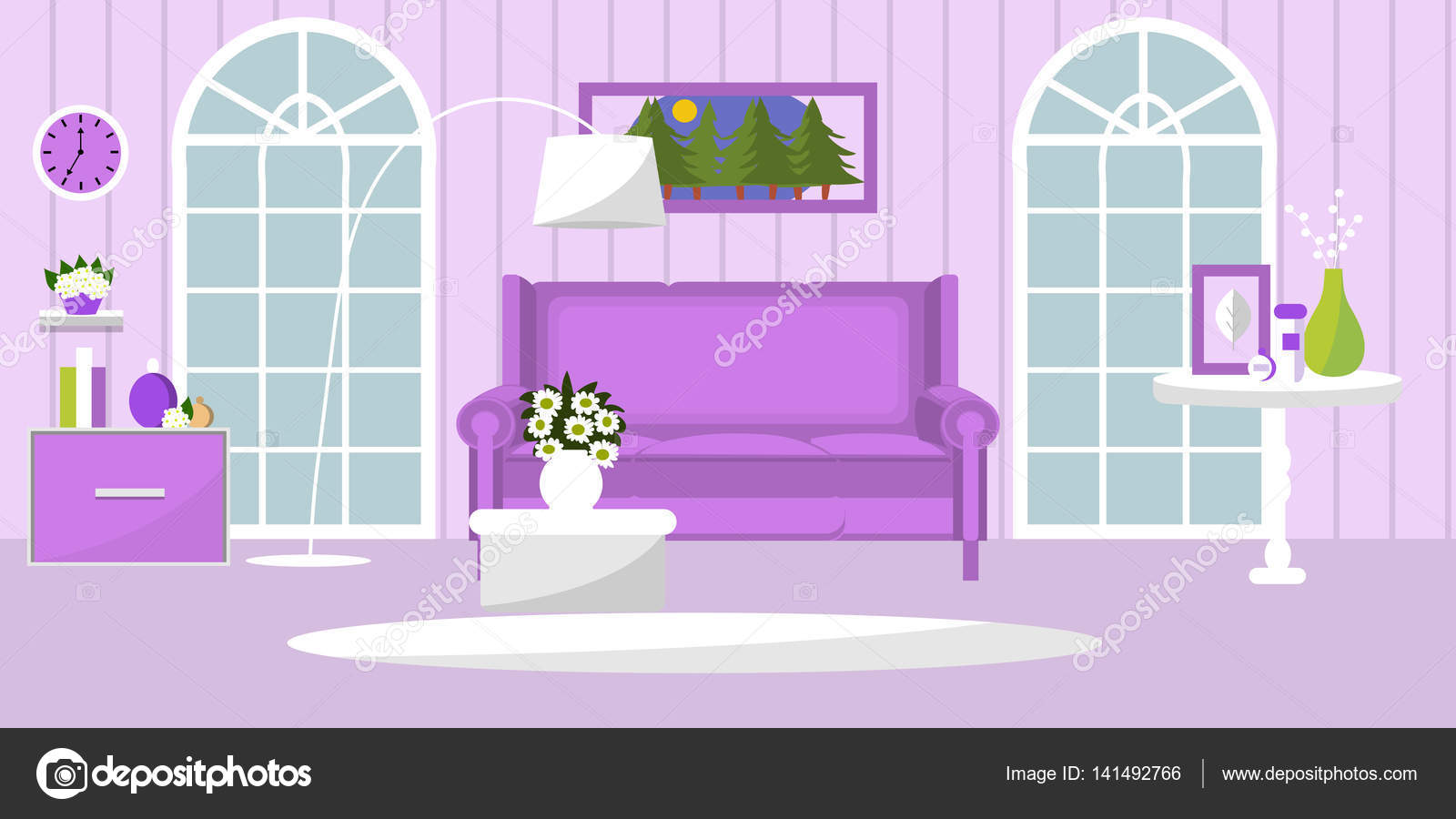 Habitación interior. Diseño plano. ilustración vectorial — Vector de