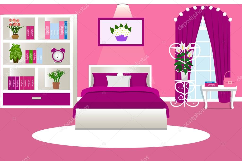 El interior de la habitación. Acogedora habitación para niñas en color