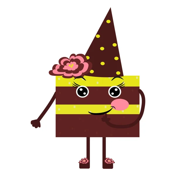 Bonita y divertida magdalena. Cara. Pastel de limón en un sombrero festivo. Cumpleaños. Dibujos animados. Un cómic. Ilustración vectorial . — Vector de stock