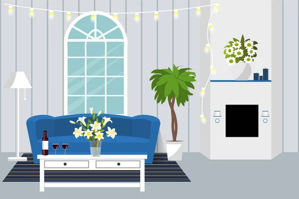 El interior de la sala de estar. Acogedora habitación con muebles. Una