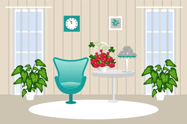 Interiören i vardagsrummet. Rum med möbler. Cartoon. Vektorillustration. — Stock vektor