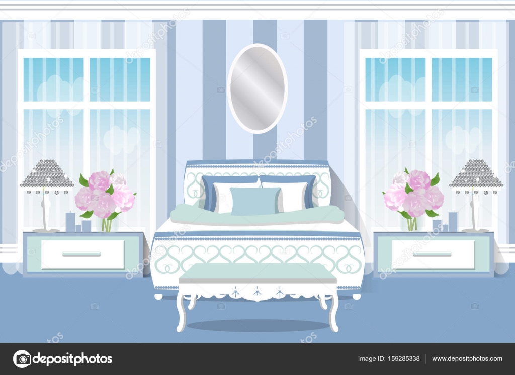 Het interieur van de slaapkamer. Mooie lichte kamer in pastelkleuren ... Het interieur van de slaapkamer. Mooie lichte kamer in pastelkleuren ...
