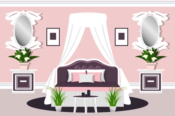 L'interno della camera da letto. Camera per ragazze arredate. Cartone animato. Illustrazione vettoriale . — Vettoriale Stock