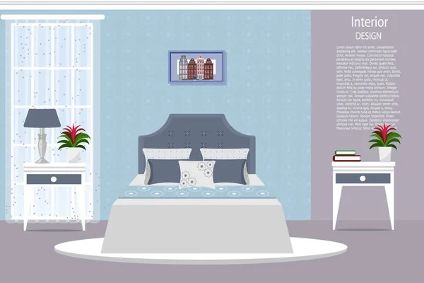 卧室的内部。卡通。平面设计。矢量图。家用家具. — 图库矢量图片