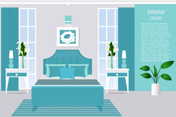 Interieur van een slaapkamer. Vlakke stijl illustratie — Stockvector