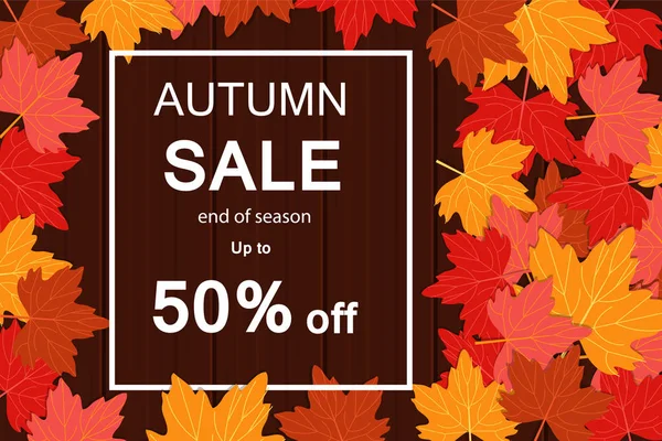秋の販売。秋の紅葉、割引、セールをバナーします。ベクトル図. — ストックベクタ