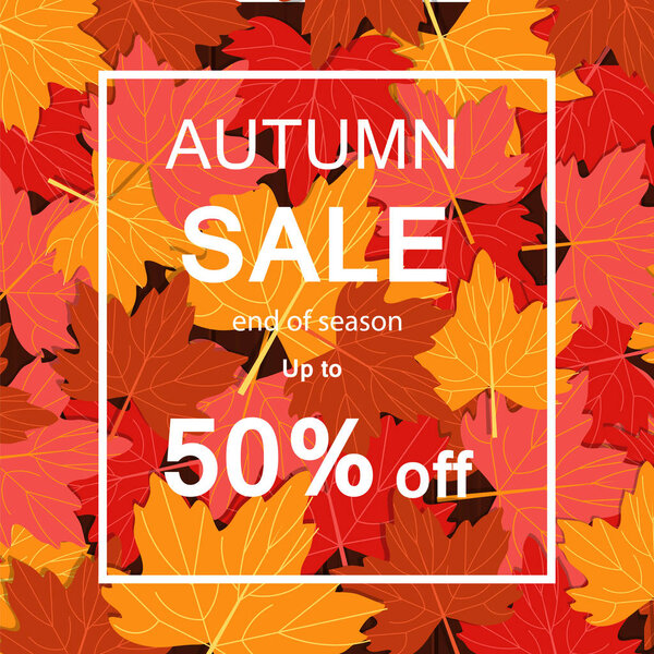 The autumn sale . Banner with autumn leaves , discount, sale. Vector illustration.