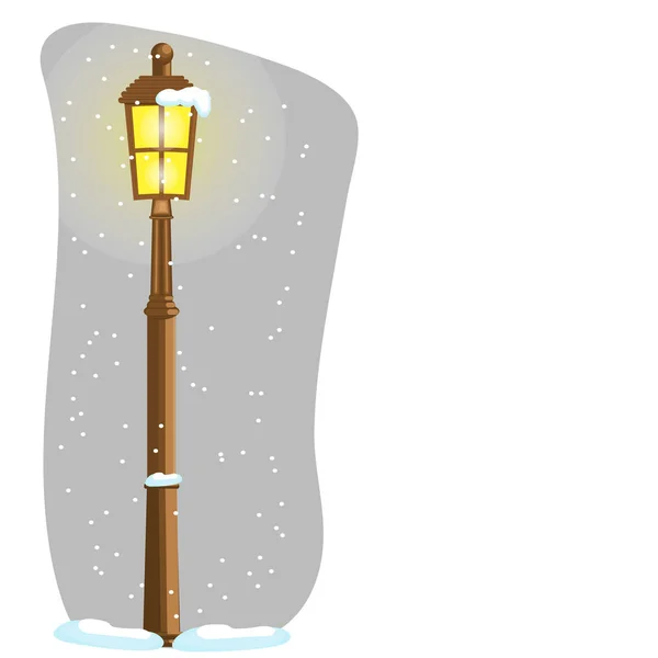 Uma lâmpada de rua. neve da noite de inverno. Lugar para SMS. Desenhos animados. Vetor . — Vetor de Stock
