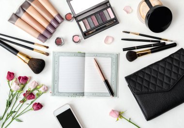 brushes, flowers and cosmetics