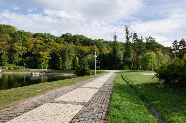 Voetgangersweg Tussen Bomen Een Warme Dag Het Park Kiev Oekraïne — Stockfoto