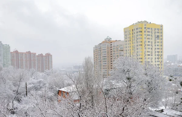 Ville Est Couverte Neige Beau Paysage Ukraine Kiev Mars 2020 — Photo