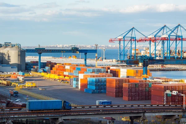 Cargo terminal in the sea port landscape