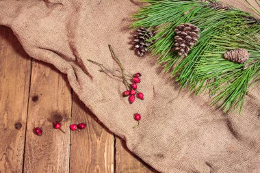 eski bir bez ile kırmızı sapılmak koni ve Ladin dalda