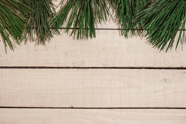 Spruce branch di latar belakang papan kayu lama — Stok Foto