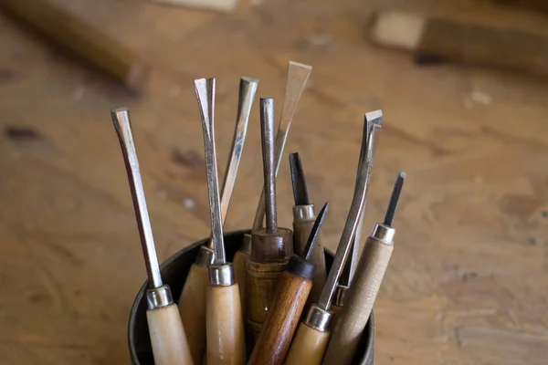 Schrijnwerkerij Workshop Tools Proces Voor Houtsnijden — Stockfoto