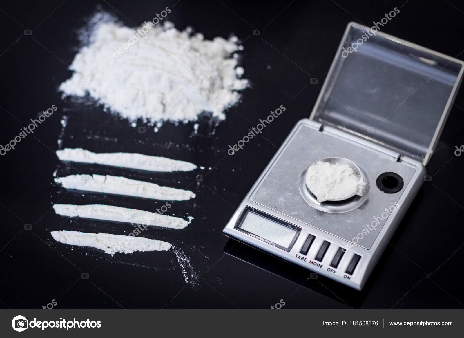 Criminal Concept Cocain Powder Black Table Cocaine Drug Powder