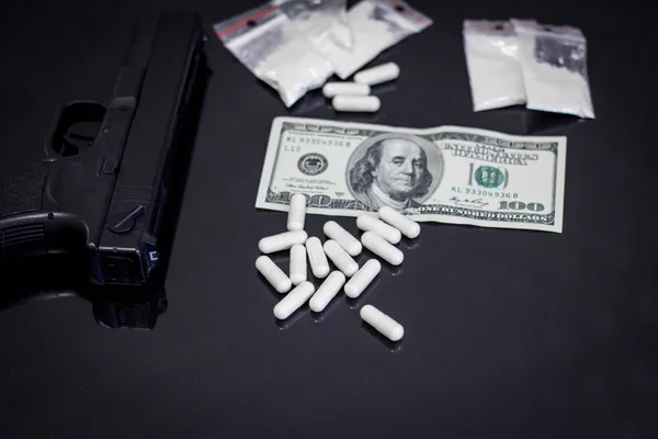 Criminal Concept Cocain Powder Black Table Cocaine Drug Powder Stock Photo  by ©serejkakovalev 181508372
