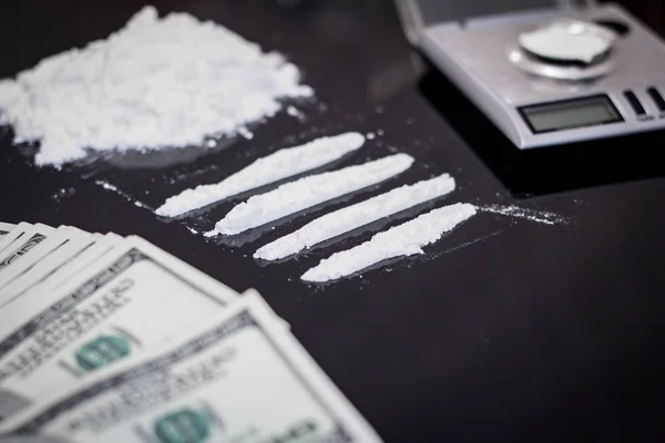 Criminal Concept Cocain Powder Black Table Cocaine Drug Powder Stock Photo  by ©serejkakovalev 181508360