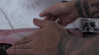 Close up of modern vinyl record player