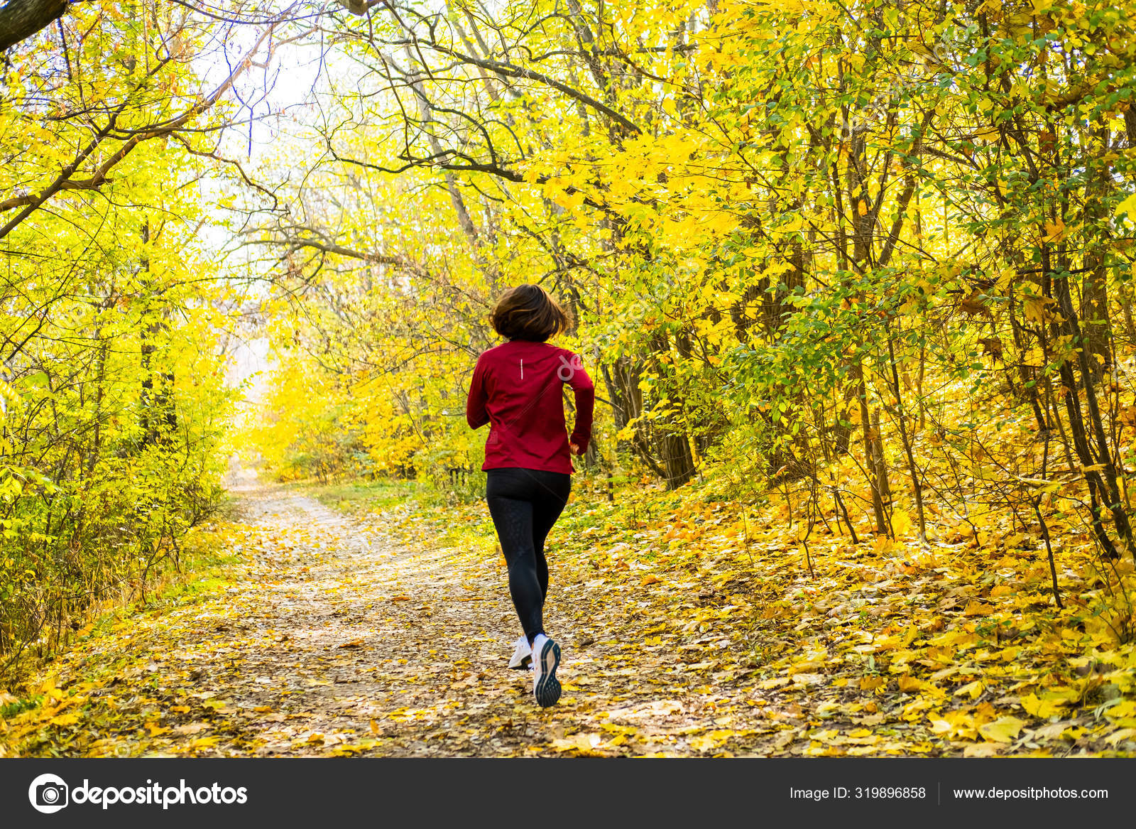 Young Happy Woman Runner Training Sunny Autumn Park Stock Photo by ...
