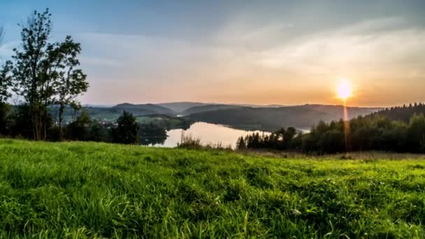 Solnedgång sjön timelapse — Stockvideo