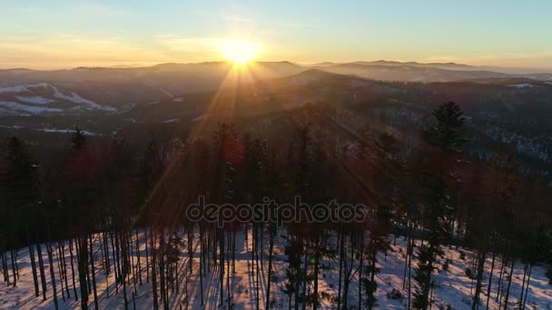 Зимовий пейзаж під час заходу сонця в горах — стокове відео