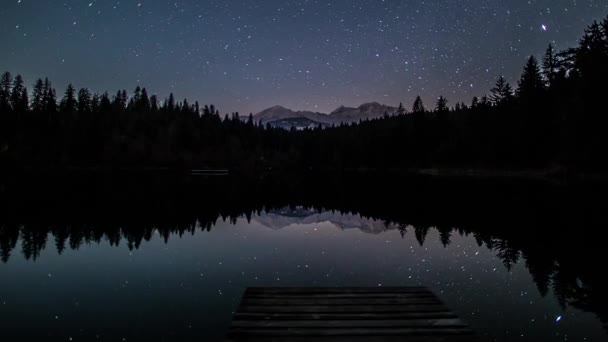 Lago suizo en las montañas durante la noche — Vídeo de stock