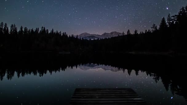 Swiss lake in the mountains during the night — Stock Video