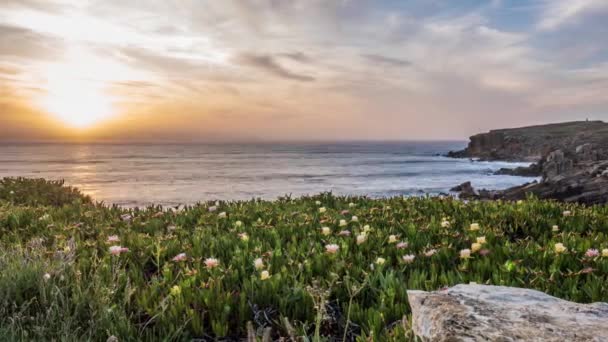 Hermoso lapso de tiempo al atardecer en la orilla del mar — Vídeos de Stock