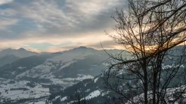 Winter Zonsondergang Bergen Falera Timelapse — Stockvideo