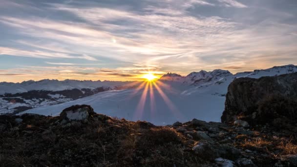 Montagne Invernali Svizzera Alpi Durante Tramonto Timelapse — Video Stock