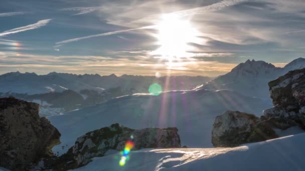 Montañas Invierno Suiza Alpes Durante Puesta Del Sol Timelapse — Vídeos de Stock