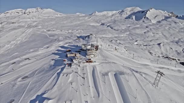 Berg Winter Resort Galaxy Laax Flygfoto Panorama — Stockvideo