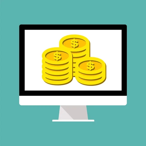 A számítógép. pénzt. érmék — Stock Vector