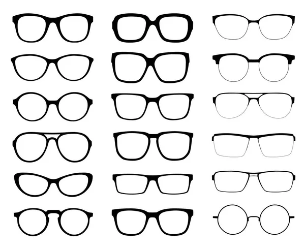 Зразок ізольованих окулярів. Векторні окуляри моделюють іконки. Сонцезахисні окуляри, ізольовані на білому тлі. Силуети. Різні форми - приклад. — стоковий вектор
