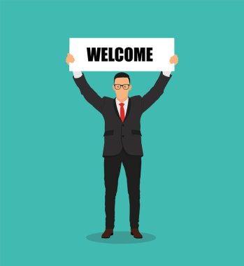 İşadamı hoş geldiniz işareti - hisse senedi vektör.
