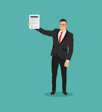 İşadamı imzalanan sözleşme - hisse senedi vektör.