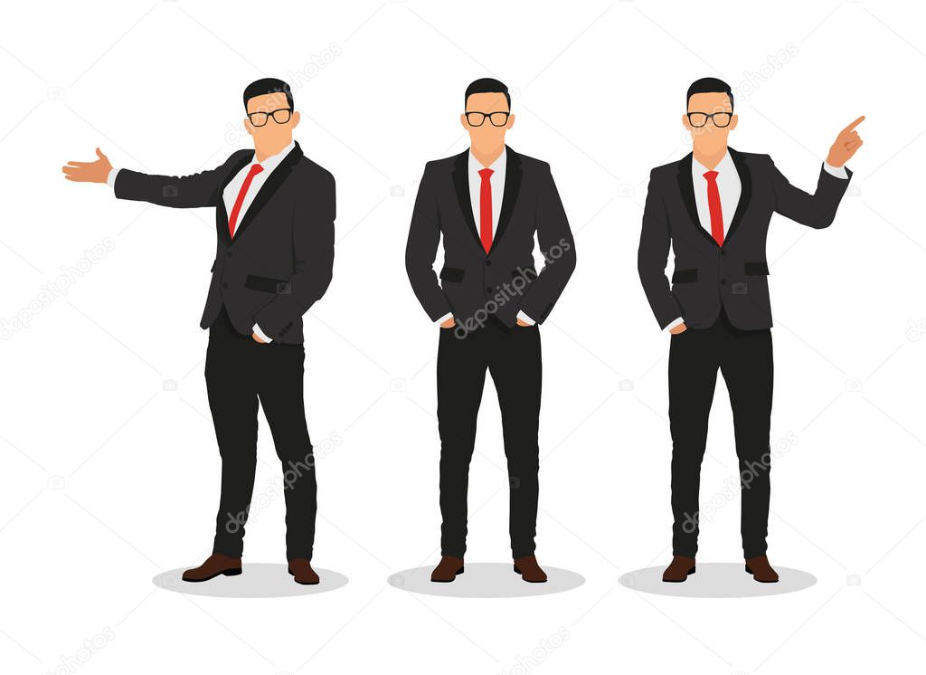 Handsome young businessman in various poses -stock vector .