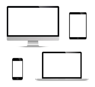 Gerçekçi dizi monitör, dizüstü bilgisayar, tablet, smartphone - hisse senedi vektör