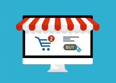 Online alışveriş kavramı. Tenteli - hisse senedi vektör bilgisayar.