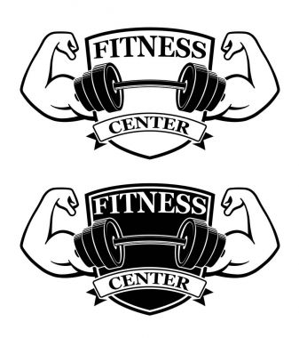 Fitness amblem, kas armss, güç simgesi. Tasarlanmış öğeleri - hisse senedi vektör