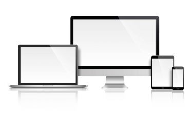 Gerçekçi dizi monitör, dizüstü bilgisayar, tablet, smartphone - hisse senedi vektör
