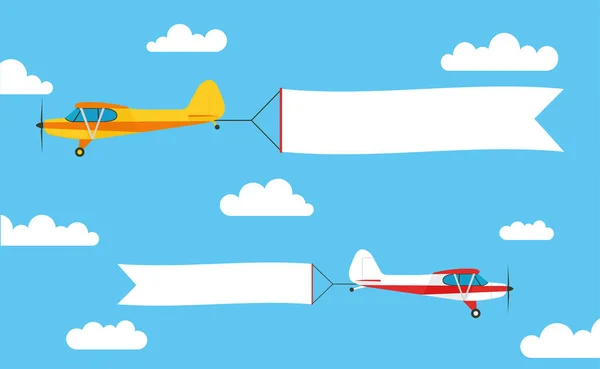 Banner publicitario volador, extraído por aviones ligeros con - vector de stock . — Vector de stock