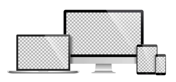 Realistisk uppsättning bildskärm, bärbar dator, surfplatta, smartphone - Lager vektor — Stock vektor
