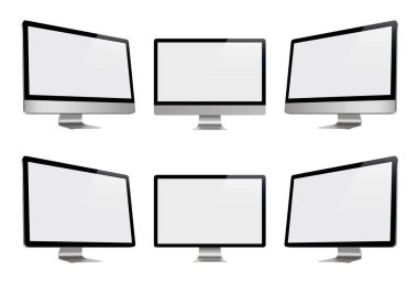 Bilgisayar ekran, monitör, gerçekçi set, 3d, izole - vektör stok.