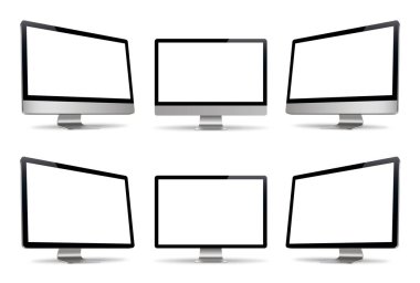 Bilgisayar ekran, monitör, gerçekçi set, 3d, izole - vektör stok.