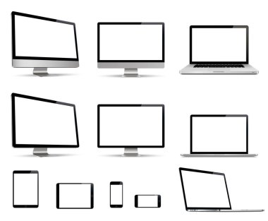Monitör, dizüstü bilgisayar, tablet, smartphone gerçekçi kümesi. Aygıt koleksiyonu - hisse senedi vektör
